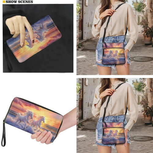 Σετ Γυναικείων Τσαντών Hobo Crossbody με Στάμπα Horse Sunset και Θαλασσί Στάμπα – Δερμάτινο 2