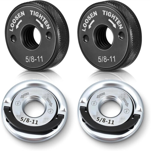 4 Pcs 5/8-11 Angle Grinder Flange Nuts No Wrench Required Quick Release Locking Kit Silver D-Ring Knurled Arbor Nut