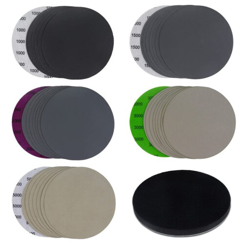 Kit de Lixas de 3 A 6 Polegadas para Uso A Seco e Úmido, com 41 Peças Sortidas de 1000 A 5000, com Almofada de Interface, À Prova D'Água, para