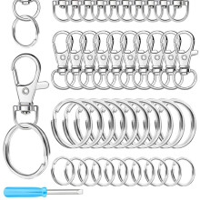 Set van 120 Zilveren Draaibare Karabijnhaken en Sleutelhangers, Sleutelhangers voor Knutselen, Sieraden Maken en Doe-Het-Zelfprojecten, Doe-Het-Zelf