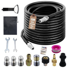 15m 400 Bar Pipe Cleaning Hose Set,140C High Temp,Compatible with -K7 Pressure Washers,Includes Adapter