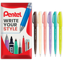 (Botanical) Pentel Brush Sign Pen SES15C Fibre Tip Set of 6