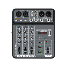 4 Channel Audio Mixer 48V Phantom Power USB Studio Sound Mixers DJ Console Mixing for Karaok