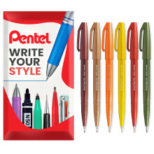 (Autumn) Pentel Brush Sign Pen SES15C Fibre Tip Set of 6