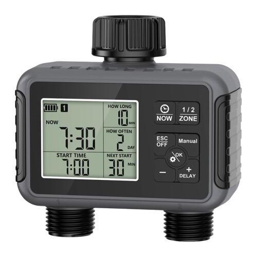 Intelligenter Bewässerungstimer, Intelligentes Bewässerungssystem mit 2 Ausgängen, Sprinkler-Timer, Gartenprogrammierer, LCD-Display