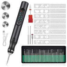 Engraving Pen with 37 Bits, USB Rechargeable Cordless-Etching Engraving Tool, Portable DIY Rotary Engraver Black