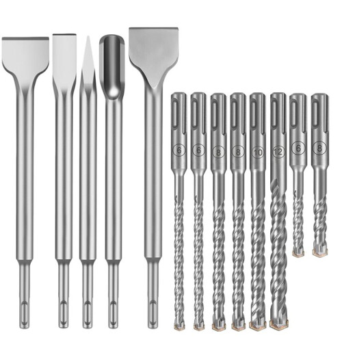 13Pcs SDS  Rotary Hammer Drill Bits and Chisel Set, Carbide Tipped Rotary Hammer Drill Bits Concrete Drill Bit