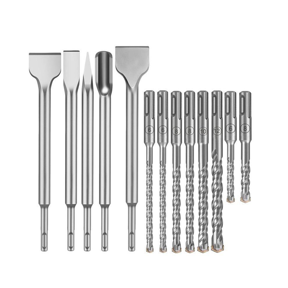13Pcs Sds Rotary Hammer Drill Bits And Chisel Set, Carbide Tipped Rotary Hammer Drill Bits Concrete Drill Bit 6034266134067