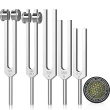 Resonance Tuning Forks for Healing Set,Aluminum Alloy Tuning Fork 128Hz,136.1Hz,256Hz,384Hz,512HZ &Hockey Puck Activator
