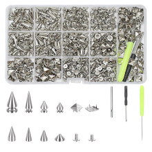 600 PCS Punk Studs and Spikes Kit,8 Size Cone Spikes and Square Pyrami Studs for Clothing,Metal Tree Spikes Studs