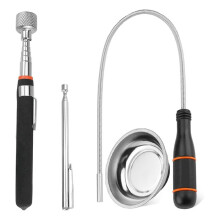 4-Piece Telescoping Magnetic Pickup Tools Set, Extendable & Flexible Bendable Spring Magnet Sticks for Metal Retrieval