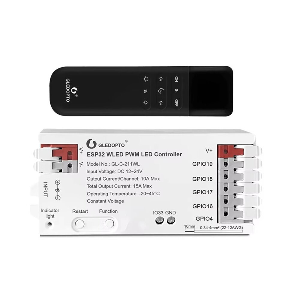 Gledopto Gl-C-211Wl 5In1 Esp32 Pwm Wled Led Controller Dc12-24V Wifi Control For Rgbcct Rgbw Rgb Wwcw Cct Dimmer 4713713334497