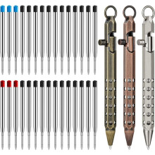 3Pack Bolt Action Pen Set, Hexagonal Solid Brass Pocket Pen with 30 Ballpoint Refills C