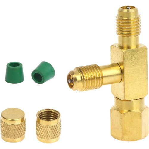 Quick Coupler Access Tee, 1/4'' SAE Valves Core Tee Adapter Brass Refrigerant with Swivel Connector