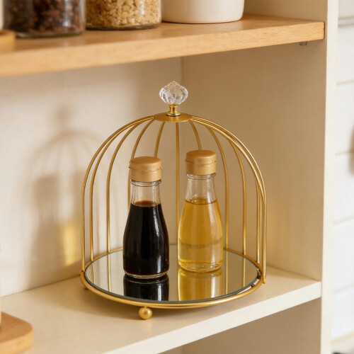 Wrought Iron Birdcage Stand Gold 10x8in 2