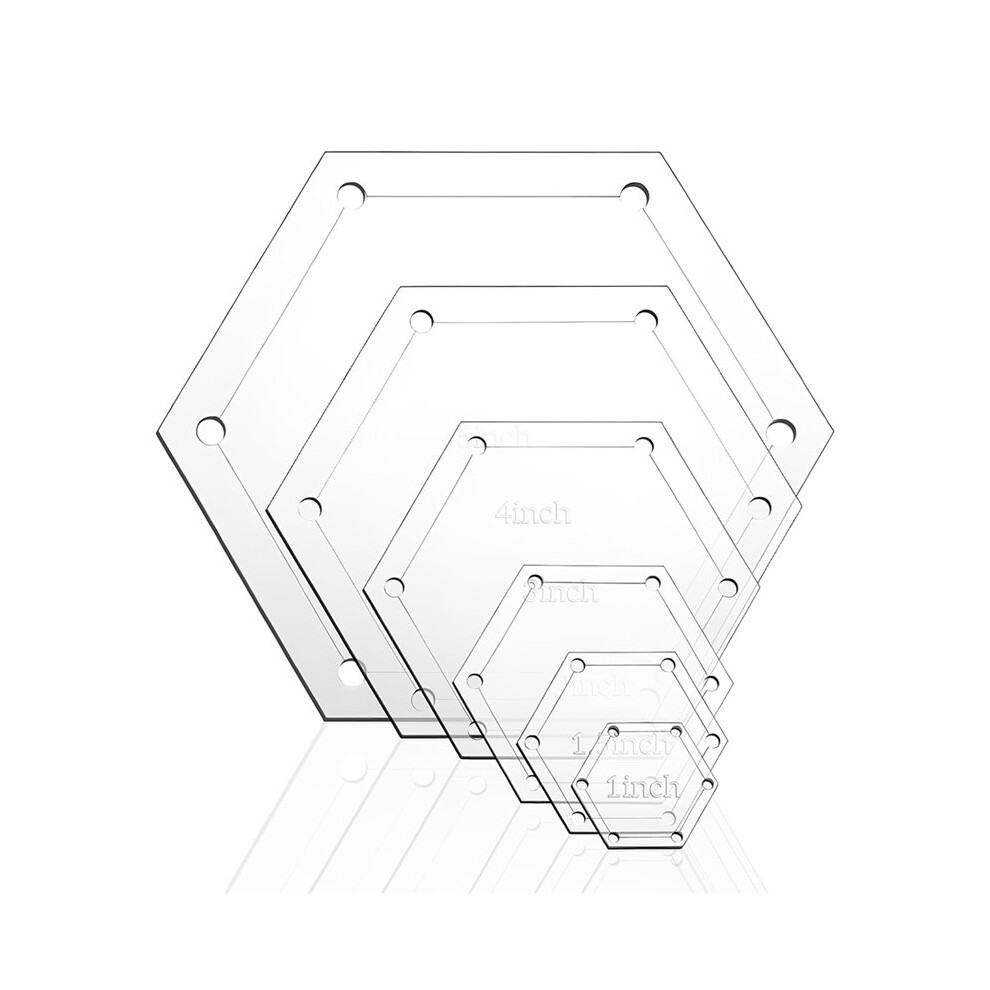 6 Pcs Acrylic Hexagon Quilting Templates Set, 1"-5" Sizes With 1/4 Inch Seam Allowance For Crafting 6031090154377