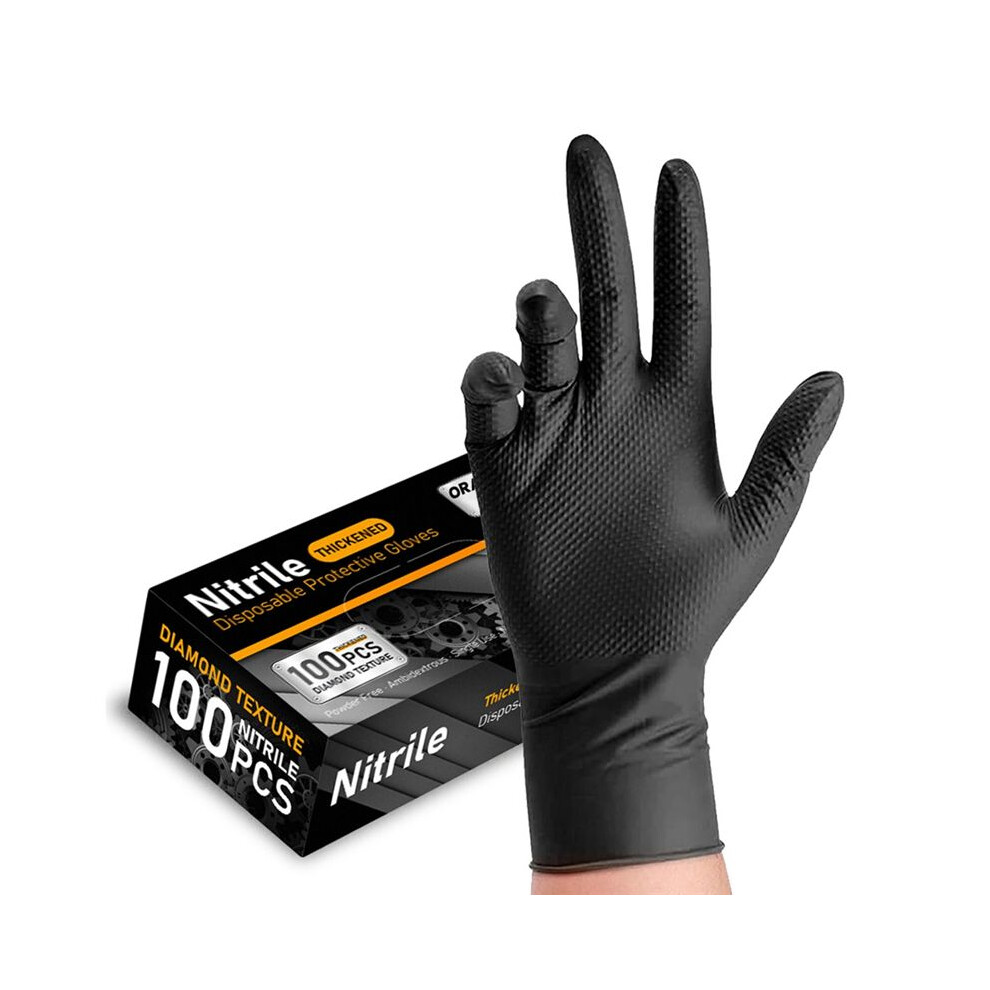 100Pcs Nitrile Gloves Thick Industrial Disposable Gloves With Diamond Textured Latex Free Heavy Mechanic Black Glove Xl 6034190426719
