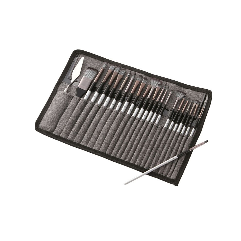 24 Pieces Paint Brush Set Enhanced Synthetic Brush Set With Cloth Roll And Palette Knife For Acrylic, Oil, Water 6032894317760