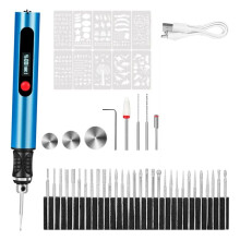 Bolígrafo de Grabado Recargable por USB, Miniherramienta Rotativa para Manualidades, Joyería y Modelismo (Azul)