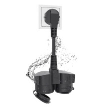 Dubbelkontakt för Uttag, Förlängningskabel med 2 Schuko-Uttag, Multipeluttag Utomhus, 16 A / 250 V, EU-Kontakt