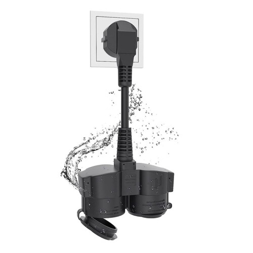 Double Plug for Socket, Extension Cable with 2 Schuko Sockets, Multiple Socket Outdoor, 16 A / 250 V,EU Plug