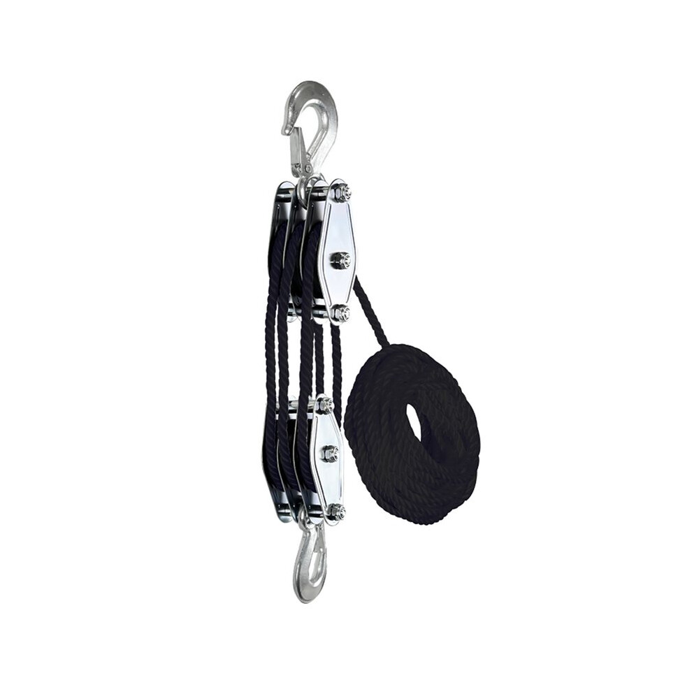 Saudism Rope Pulley Block Zinc Alloy Hook Handheld Crane Heavy Duty Polyethylene Rope Pulley Hoist Manual Lifting Device 15M-3W