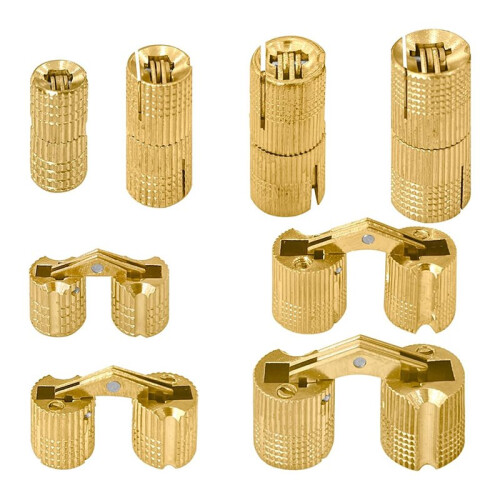 8Pcs Brass  Hinges Hidden Set, 8mm/10mm/12mm/14mm Invisible  Hinge, 180 Degree Opening Angle