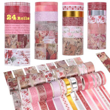 24 Rollen Vintage Washi Tape Set, Florales Dekoratives Masking Tape für Scrapbooking und Junk Journals