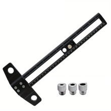 2 in 1 Drilling Positioning Scoring Ruler Aluminum Alloy Scriber Marking Gauge with 6/8/10mm Drill Sleeves 30cm