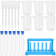 Laboratory Test Tube Rack Set, Including 1 Test Tube Rack, 6 Test Tubes, 6 Plastic Measuring Cups and 6 Droppers