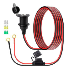 10 FT 12V Fixed Thread Power Outlet,Female Cigarette Lighter Socket, 12 AWG 12 Volt Power Supply Cigarette Lighter Plug