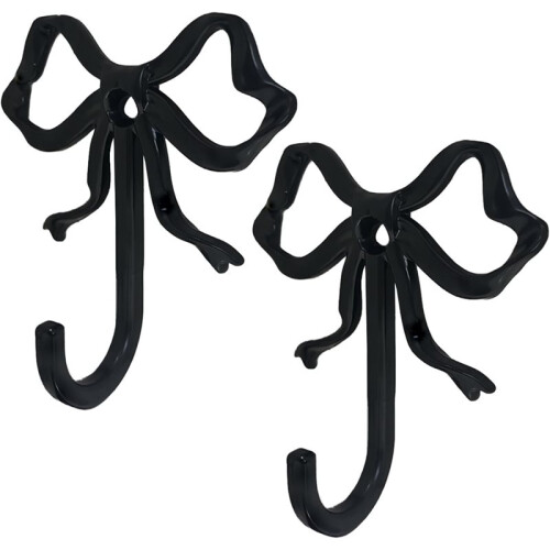 Bow Wall Hook,2 Pack Black Bow Knot Hooks Brass Wall Mounted Functional Hooks Cast Iron Wall Towel Hook