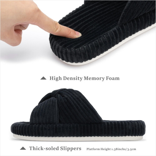 Παντόφλες για γυναίκες Memory Foam, Υπνοδωμάτιο, Κοτλέ, Φιόγκος, Σταυρωτές παντόφλες, 1