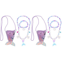 2Sets Purple Mermaid Tail and Seashell Beaded Necklace Bracelet Set