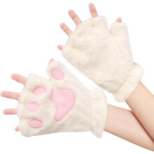 Damen-Heizhandschuhe mit Katzenpfotenmotiv, flauschige fingerlose Fäustlinge