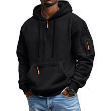 Herren-Freizeit-Sweatshirt mit Kapuze, dick gefüttert, schwarz, XL
