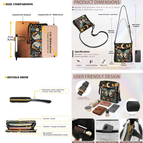Σετ δερμάτινης τσάντας και πορτοφολιού crossbody με φλοράλ μοτίβο Butterfly Moon για 1