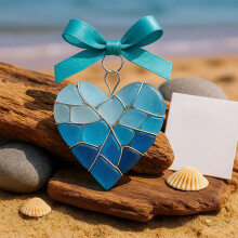 Blue Bow Ribbon Sea Glass Ornament Lightweight Holiday