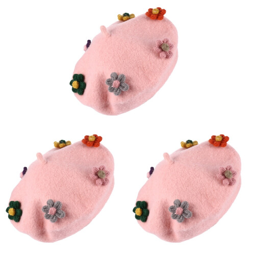 3Pièces Rose Élégant Laine Chapeau Mode