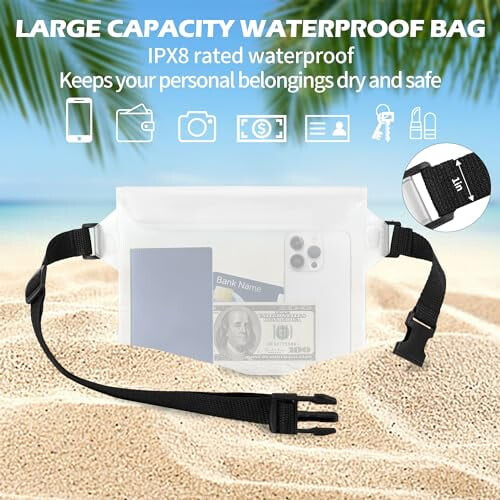 2 Pack Waterproof Phone Pouches with Waist Straps – Touchscreen Friendly, Compatible with iPhone & Android 1