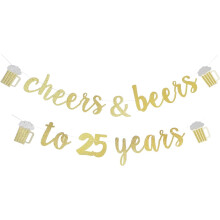 Goldglitzerndes Bierkrug-Banner für die 25. Geburtstagsfeier
