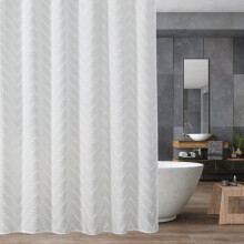 Rideau de douche à pompons, style moderne texturé, style champêtre minimaliste chic, en tissu résistant à l'eau avec 12 crochets, blanc.
