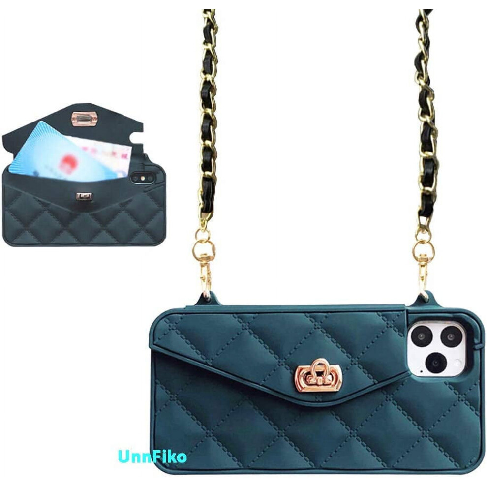 Wallet Case Compatible With Iphone 15 Pro Max Â Light Luxury Flip Pouch, Soft Silicone, Handstrap & Shoulder Strap (Dark ) Green 9065194387222