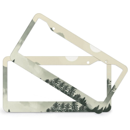 Foggy Forest License Plate Frame 2 Pack Rustic Aluminum 1