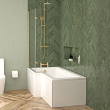 Nes Home Left L Shaped Shower Bath With Front End Panel & Brushed Brass Screen