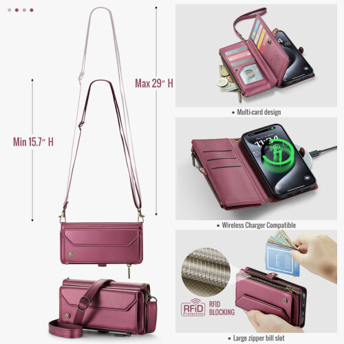 Θήκη πορτοφολιού crossbody με προστασία RFID για iPhone15Pro Max – Θήκη για 10 κάρτες, υποδοχή 2