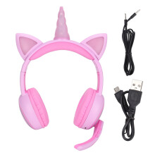 Wireless Kids Bluetooth Headphones Cute Unicorn Design Volume Limited LED Lights Foldable Stereo Sound Music Sharing Function Rechargeable Battery