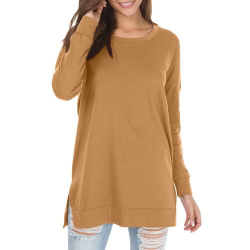 Damehøst Langermet Sidesplitt Løse Bluser Avslappet Pullover Tunika Topper