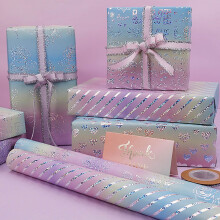 Valentine's Day Holographic Gift Wrap Jumbo Roll 16"x120", Hearts & Roses, Thick Shiny Foil – Compatible with All Wrapping Needs
