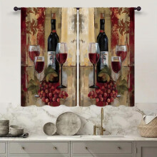 Red Wine Kitchen Curtains 27.5"x39", 2 Panels, Rod Pocket, Vintage Burgundy Abstract Grapes Cafe Tier – Compatible with Standard Rods